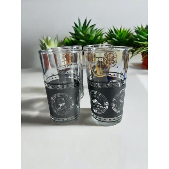 Vintage MCM Libbey Coin Design Highball Glass Set Of 4 - Picture 7 of 12